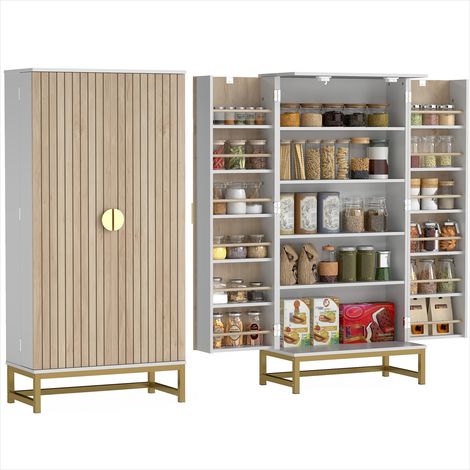 Meuble de cuisine haut blanc en panneau de particules 58x29x119,5 cm avec portes et étagères ajustables (1/5)