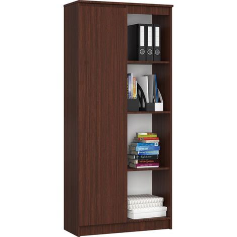 Librería AKORD R80 Wenge 80 cm 1 puerta frente en color Wenge 4 estantes 80x35x180 cm (1/5)