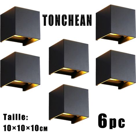 6 Appliques Murales Carrées 12W LED Lampe Murale avec Angle de Faisceau Réglable 3000K Éclairage Mural Étanche d'Extérieur en Noir Lampes Murales Carrées, Blanc Chaud -[Classe énergétique A]- (1/5)