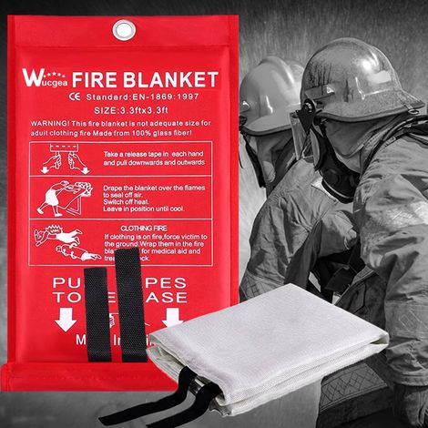 Coperta antifiamma antincendio in fibra di vetro EN 1869 – 4 misure da 100x100 a 200x200 cm, custodia da parete - Modello: XL 200 x 200 cm