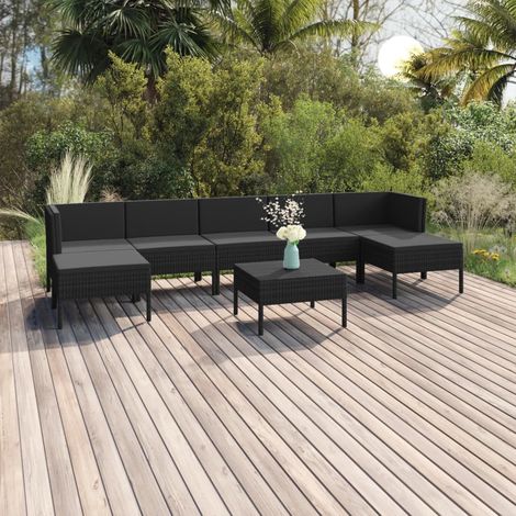 Salon de jardin 8 pcs Ensemble Table et Chaise de Jardin - avec coussins Résine tressée Noir BV414621 - BonneVie (1/5)
