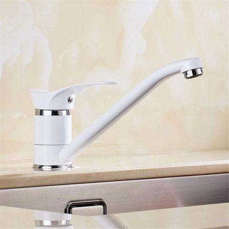Rubinetto da cucina verniciato bianco, miscelatore per lavello con aeratore, montaggio su piano, monocomando, rubinetto da cucina retrò, Torneira Cozinha Auspicious Clouds (1/5)