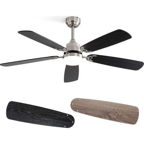 Ventilador de techo Sofucor con luz y control remoto, CC, 132 cm, 5 aspas bicolor, níquel (1/5)