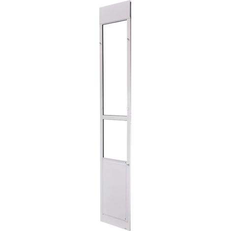 Mophorn Hundetür für Glasschiebetür, höhenverstellbar von 2311–2439 mm, Aluminiumlegierungsrahmen mit drehbaren Metallscharnieren und Schloss, Vorhangmaße 346 x 600 mm, Weiß