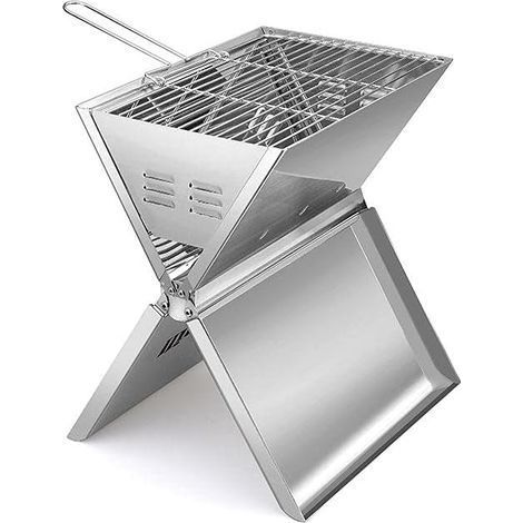 Barbecue pliable et portable en acier inoxydable pour 2 à 3 personnes, idéal pour le jardin, la terrasse, le camping et la plage (35 x 24 x 39 cm). (1/5)