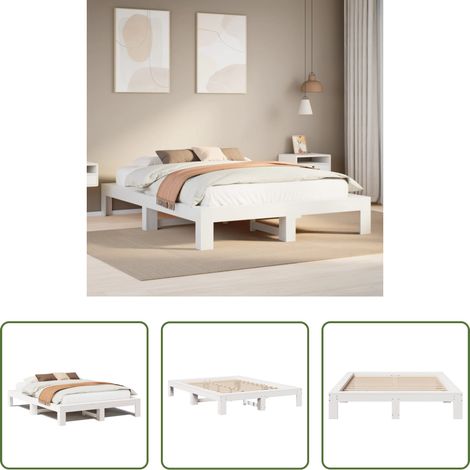 Sommier à lattes - Cadre de lit sans matelas blanc 140x190 cm bois de pin massif (1/5)