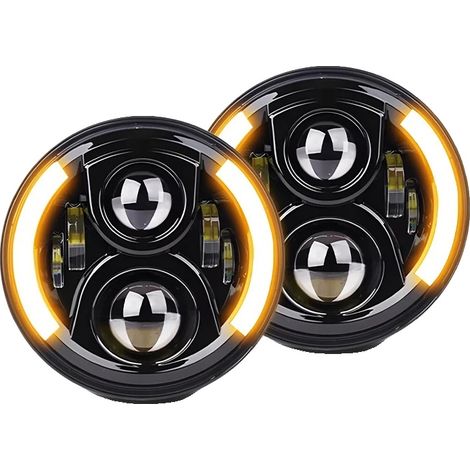Motorrad-LED-Scheinwerfer, 7 Zoll, Fern-/Abblendlicht, 2-teiliges bernsteinfarbenes/weißes Tagfahrlicht (1/2)