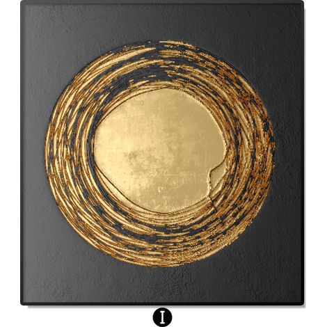 Tableau mural metal avec cadre noir, abstraction cercle dore pour salon et chambre, decoration murale moderne,4040 cm
