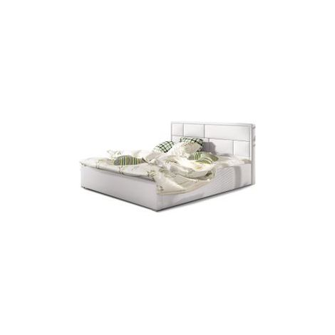 Lit adulte avec coffre de rangement Lenzo – Simili cuir rembourré-Blanc-140x200 (1/5)
