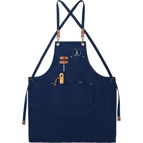 Leinenschürzen – Arbeitsschürzen für Männer und Frauen – Kochschürzen mit verstellbarem Riemen und 3 Taschen – Servierschürzen – Kochen – Backen – Künstler – Malen – Kreuzschürzen
