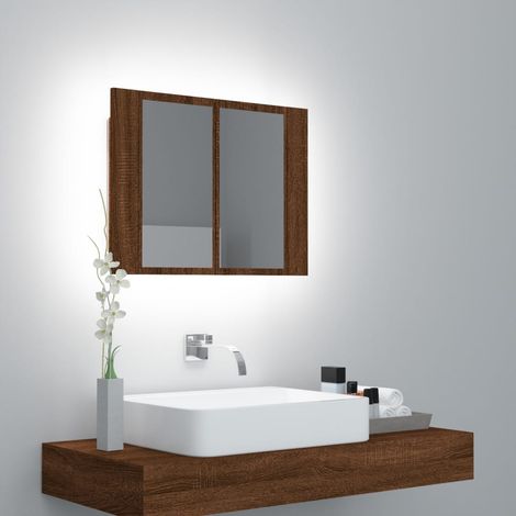 Armoire à miroir LED Cadre de miroir Meuble de rangement Chêne marron 60x12x45 cm Bois d'ingénierie RTJEX662267 MaisonChic (1/5)