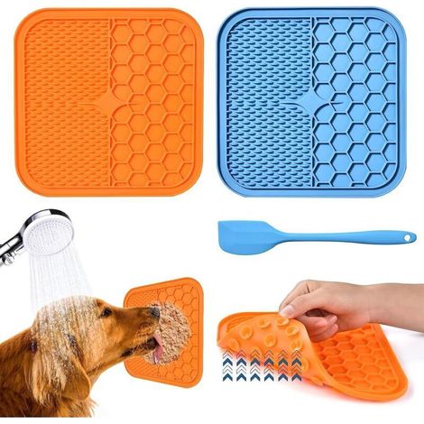 Tapis de Lèche Chien, 2 Pièces Tapis de Lechage pour Chat sans BPA avec 1 Spatule en Silicone, Ventouses Extra Fortes pour Le Bain, l'entraînement, Le Toilettage et l'entretien des Griffes (1/5)