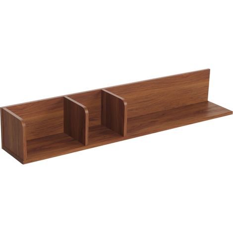 Mensola ripiano a muro HHG-428, pensile in legno scaffale sospeso, 3 scomparti legno di mango 20x120x21cm, color noce