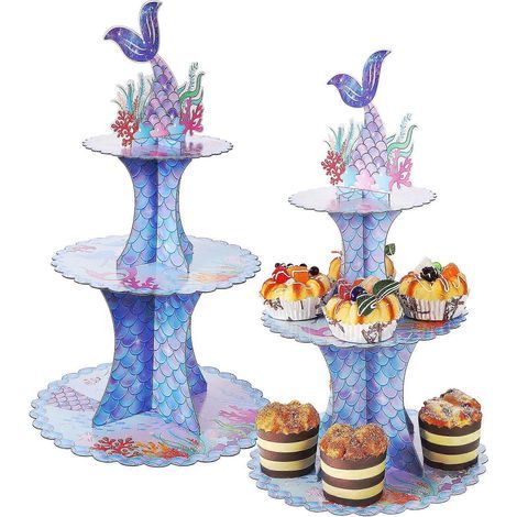 présentoirs à cupcakes sirène pour fête, supports de présentation pour desserts et gâteaux. (1/3)