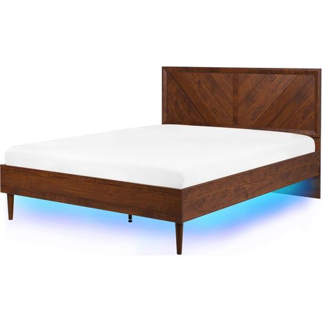 Lit Double avec Haute Tête de Lit en Bois Foncé avec LED 140 x 200 cm Rustique et Moderne pour Chambre au Style Scandinave ou Minimaliste Beliani (1/5)