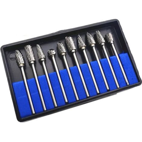 Lot de 10 fraises en carbure, tête de fraise rotative à double coupe en acier au tungstène et alliage dur, pour le travail du bois (10 pièces à double coupe) (1/5)