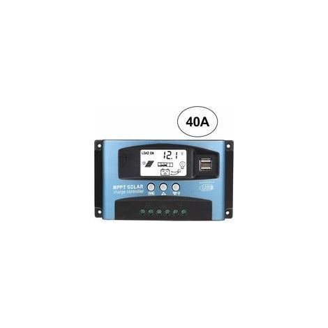 Contrôleur de charge solaire MPPT 40A, régulateur de batterie intelligent de contrôleur de batterie de panneau solaire USB 12V 24V avec écran LCD(40A) (1/5)
