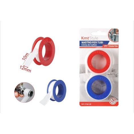 2 Pezzi Nastro in Teflon Sigillante PTFE 12mm x 10MT per Riparazioni Idrauliche