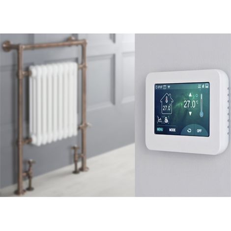 Milano Elizabeth - Traditional 930mm x 620mm Floorstanding Brushed Bronze and White Dual Fuel Electric Heated Towel Rail Radiator with Angled Valves - With Touchscreen Wi-Fi Thermostat (1/5)