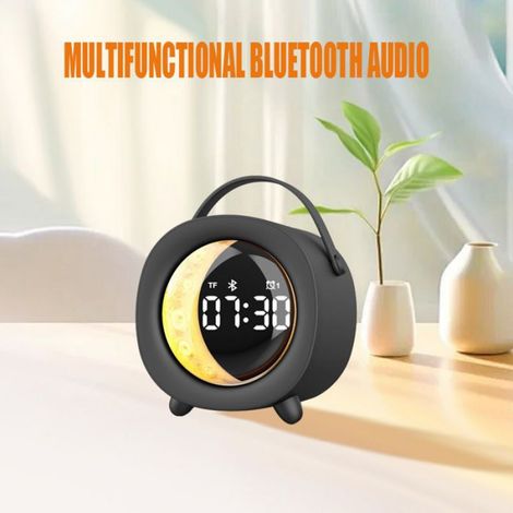 Réveil Bluetooth en forme de paon bleu avec veilleuse, mini haut-parleur portable et batterie haute capacité. (1/5)