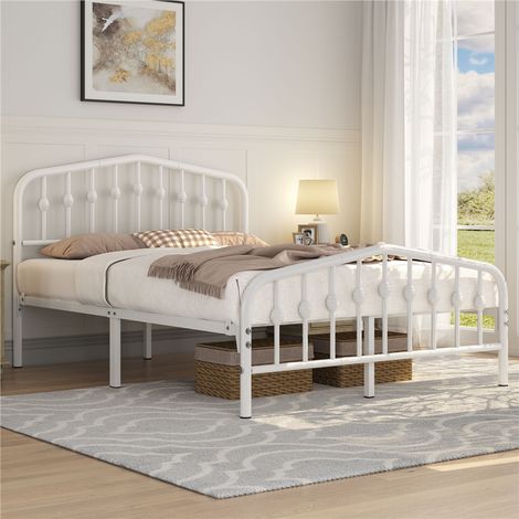 Homevive Marco de Cama de Metal Moderno con Cabecero y Piecero Arqueados Espacio de Almacenamiento Espacioso Debajo de la Cama Soporte Robusto Blanco/140 x 200 cm
