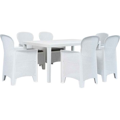 vidaXL Ensemble à manger d'extérieur 7pcs Plastique Blanc Aspect rotin (1/5)