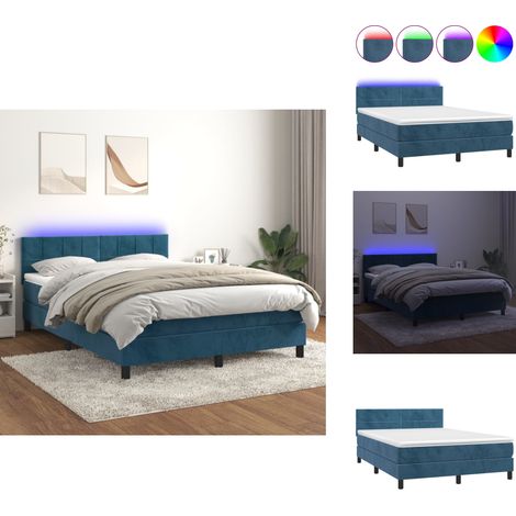 Boxspringbett mit Matratze & LED Dunkelblau 140x190 cm Samt - Boxspringbett - Doppelbett - Samtbett - Luxusbett - Schlafsofa (1/5)