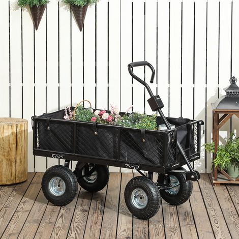 Charrette de jardin 300 kg 105x51x54 cm noire avec grandes roues, sac étanche amovible et poignée rotative, charge
