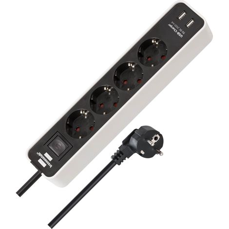 Multiprise 4 Prises avec USB (multiprise avec 2 Prises de Charge USB, multiprise avec Interrupteur et câble de 1,5 m) Blanc/Noir (1/5)