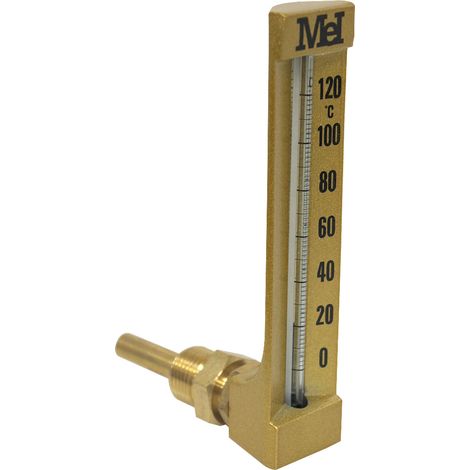 Thermomètre monobloc équerre 150 mm 1/2" (15/21) - 0 à 120° - Longueur de gaine 50 mm - pour chauffage et climatisation - Arcanaute (1/2)