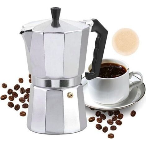 Moka Pot, Cafetiere Italienne 6 Tasses, Cafetières Italiennes Espresso, Cafetiere Moka Italienne, pour Plaques Gaz et Vitrocéramiques, 300ml, Aluminium, Argent (1/4)