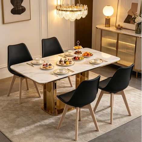 MEUBLIV Lote de 4 sillas de comedor negras de polipiel con respaldo curvado (1/5)