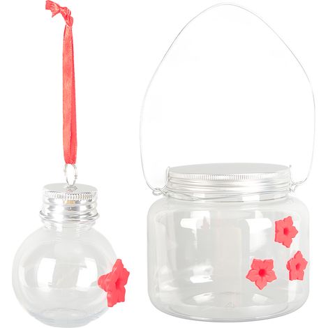 Lot de 2 mangeoires à oiseaux en plastique, récipients en plastique transparent à motifs floraux, idéaux pour la décoration de jardin. (1/5)