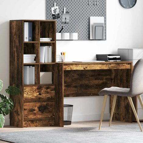 Escritorio con almacenamiento con cajón 2 pcs Roble ahumado