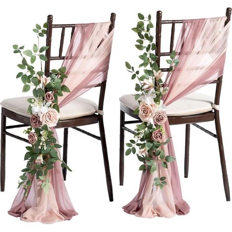 Funda para respaldo de silla con flores artificiales para fiestas, 2 piezas, tela verde y blanca. (1/5)