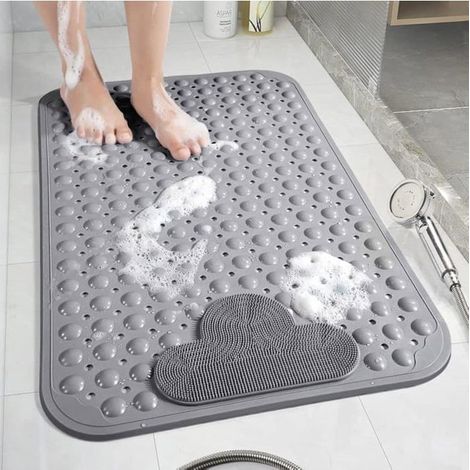 Tappetino da bagno antiscivolo 70 x 40 cm con ventose - Tappetino da bagno confortevole - Lavabile in lavatrice - Grigio (1/5)