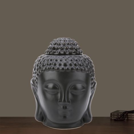 Brûleur d'huiles essentielles/diffuseur d'encens/porte-bougie en forme de tête de Bouddha noir (1/5)