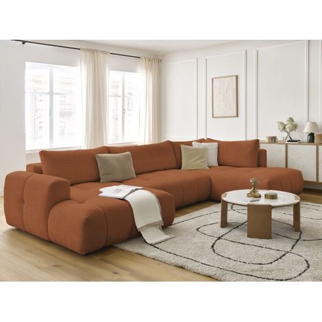 BOBOCHIC - Canapé panoramique convertible FUJI tissu bouclette Angle gauche  Orange (1/5)