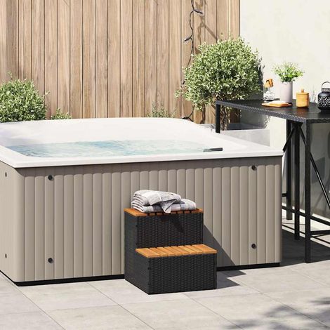 vidaXL Hot Tub Step Black 50x50x50,5 cm Poly Rattan and Solid Acacia (1/5)