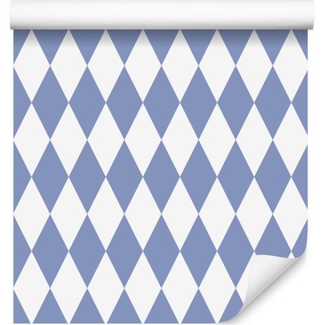 Carta da parati Arlecchino Diamanti bianco e blu, sfondo blu 50x1000 cm (1/5)