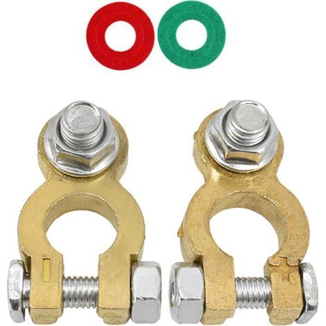 2 Pcs Bornes Connecteurs De Batterie, Cosses De Batterie M8 Boulons Bornes, 12V/24V Bornes De Batterie Heavy Duty Épaissi Bronze Pur, Avec Tampon Anti-Corrosion Pour Auto Bateau Moto (1/4)