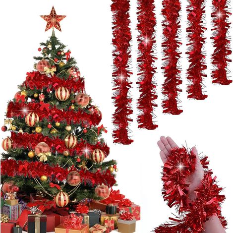 Guirlande Noël - 5x2m Rouge Brillant Effet Métallique - Pour Escalier, Cheminée et Décoration Extérieure (1/5)