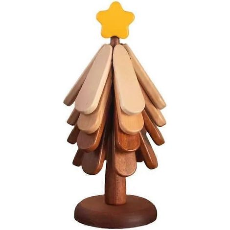 Dessous de plat sapin Noël en bois, résistant chaleur, antidérapant, décoration table avec étoile jaune 5 branches pour cuisine