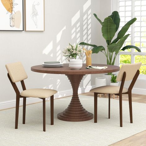 Set aus 2 Esszimmer-/Küchenstühlen mit Rückenlehne, Holzbeinen, Bezug in Leinenoptik, 49 x 56 x 85 cm, beige