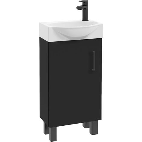 STAMAR  Meuble de Salle de Bain - 40 x 22 cm - Noir Mat - Compact et Élégant - Avec Lavabo