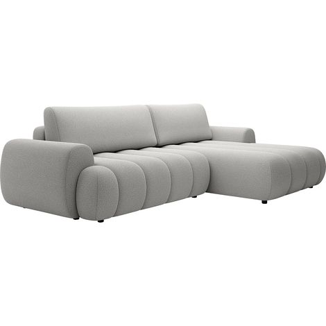 Vente-Unique – Canapé d'angle droit convertible 4 places en tissu polyester gris clair – Matelassé – Coffre de rangement – Dimensions 272x168cm (1/5)