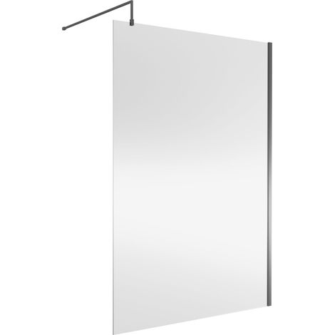 Nuie Wet Room Screen 1850mm High x 1400mm Wide with Support Bar 8mm Glass - Brushed Pewter (1/5)