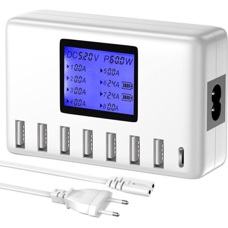 Station de charge USB, 60W 8 Port Concentrateur de charge USB Station de charge USB 12A avec écran LCD pour plusieurs appareils, Chargeur de bureau USB C pour iPhone iPad Android Xiaomi Tablet (1/5)