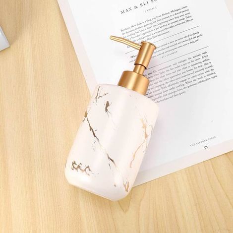 300-ml-Flasche aus mattweißer Keramik im minimalistischen nordischen Stil, für Handdesinfektionsmittel, Shampoo oder Duschgel.