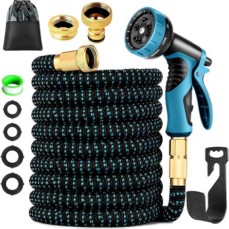 Tuyau d'arrosage extensible,Tuyau Arrosage Extensible 15M,avec 10 Fonctions Pulvérisation,Connecteur en Laiton Massif,avec Adaptateur 3/4 et 1/2 Pouce, pour Grand Jardin, Lavage (22.5M) (1/5)